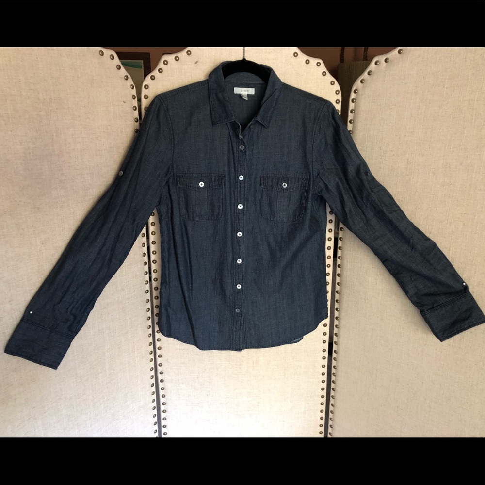 J. Crew dark indigo chambray shirt